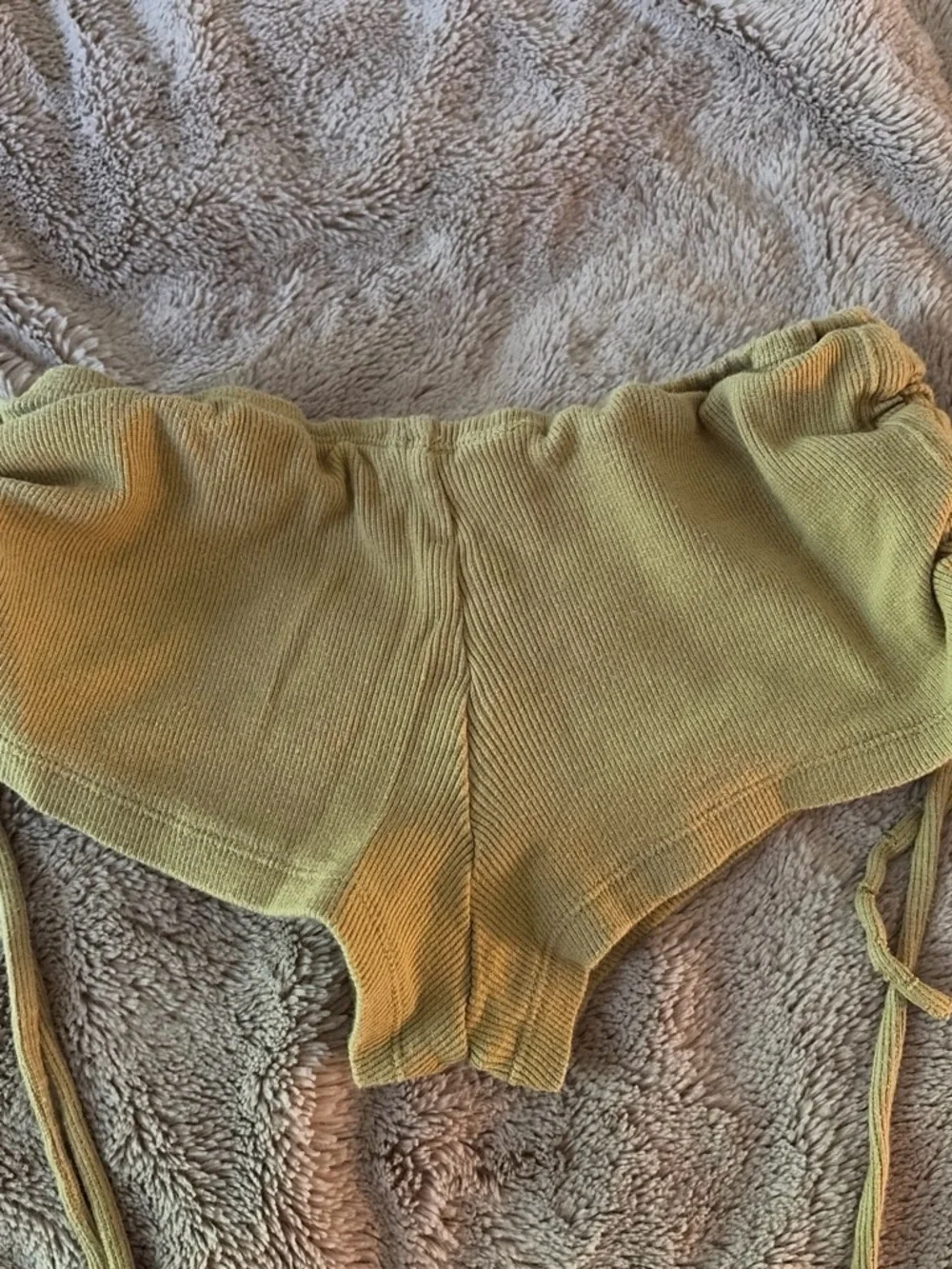 Women's Olive Ribbed Athletic Lounge Shorts with Drawstring Waist